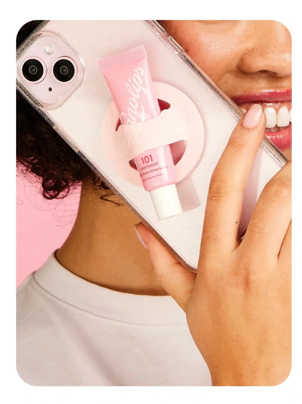 Lanolips Strawberry 101 Ointment & Phone Lip Balm Holder Lipgloss Pink NEW NWT